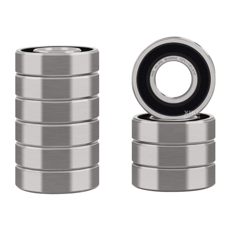 XiKe 10 Pcs R8-2RS Double Rubber Seal Bearings 1/2"" x 1-1/8"" x 5/16"", Pre-Lubricated and Stable Performance and Cost Effective, Deep Groove Ball Bearings. - Image 1